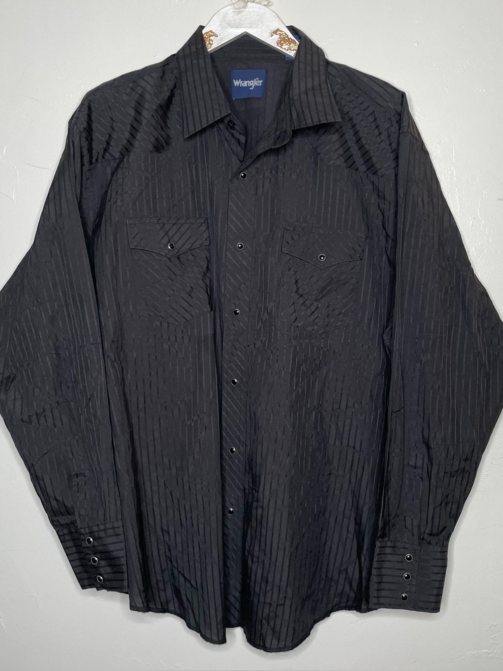 WRANGLER WESTERN PEARL SNAP BUTTON DOWN BLACK STRIPE LONG SLEEVE SHIRT SZ XXL